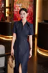 [KIAS x HannahOlala] Indigo Poise – Váy liền lụa jean xanh - K6