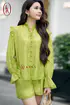 SET 13: Áo cổ bèo tơ xanh cốm + Quần đùi tơ xanh cốm - H1
