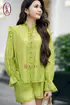 SET 13: Áo cổ bèo tơ xanh cốm + Quần đùi tơ xanh cốm - H1