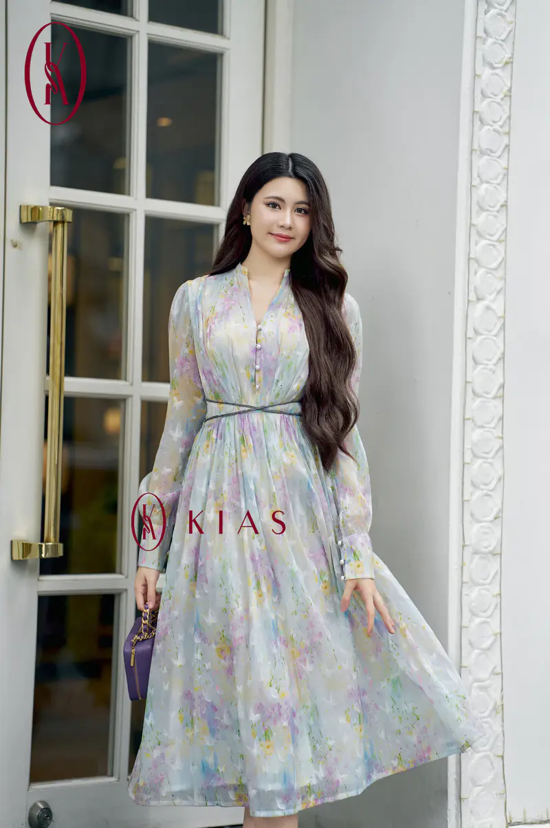 Đầm 12: Đầm tơ hoa tím Hạt dẻ - H2