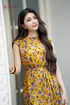 Váy cổ Đức hoa vàng tím vạt chéo dưới - H3