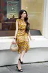 Váy cổ Đức hoa vàng tím vạt chéo dưới - H3